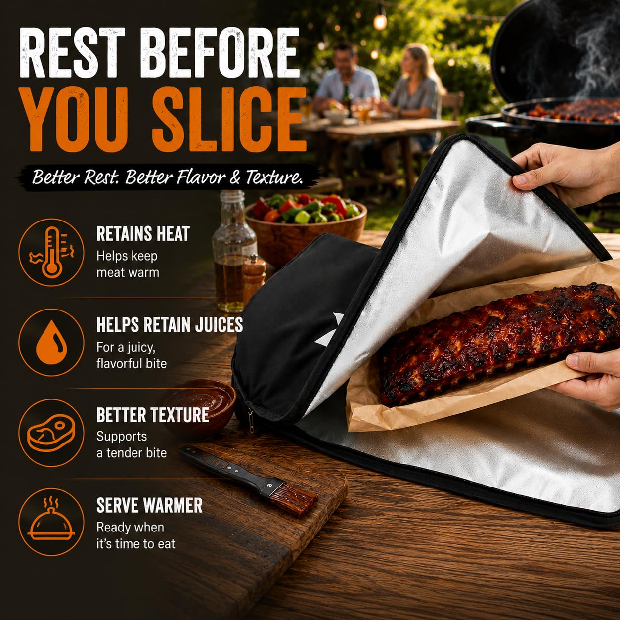 Bolycen BBQ Blanket 23-inch black model with meat inside