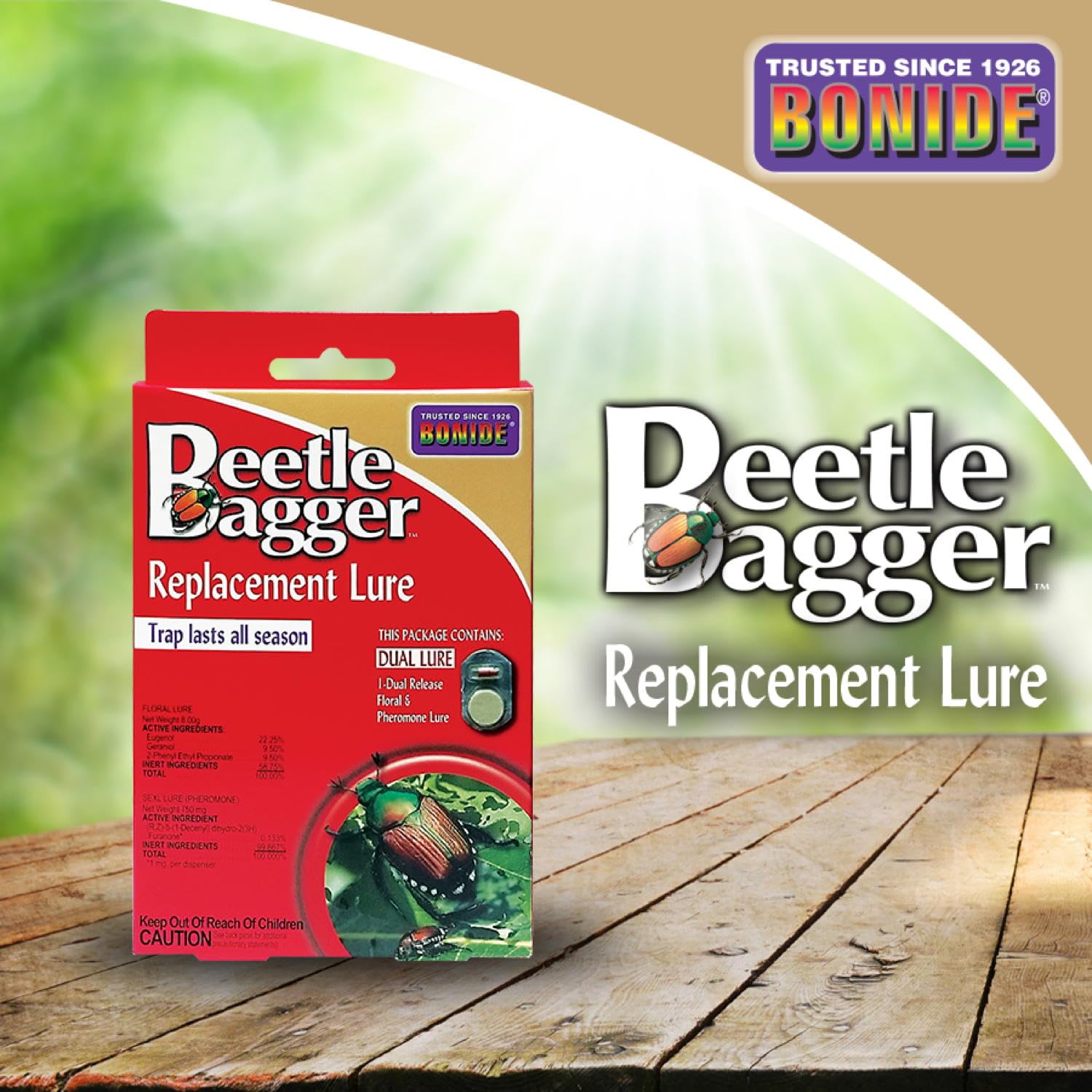 Bonide Beetle Bagger Replacement Lure with garden background