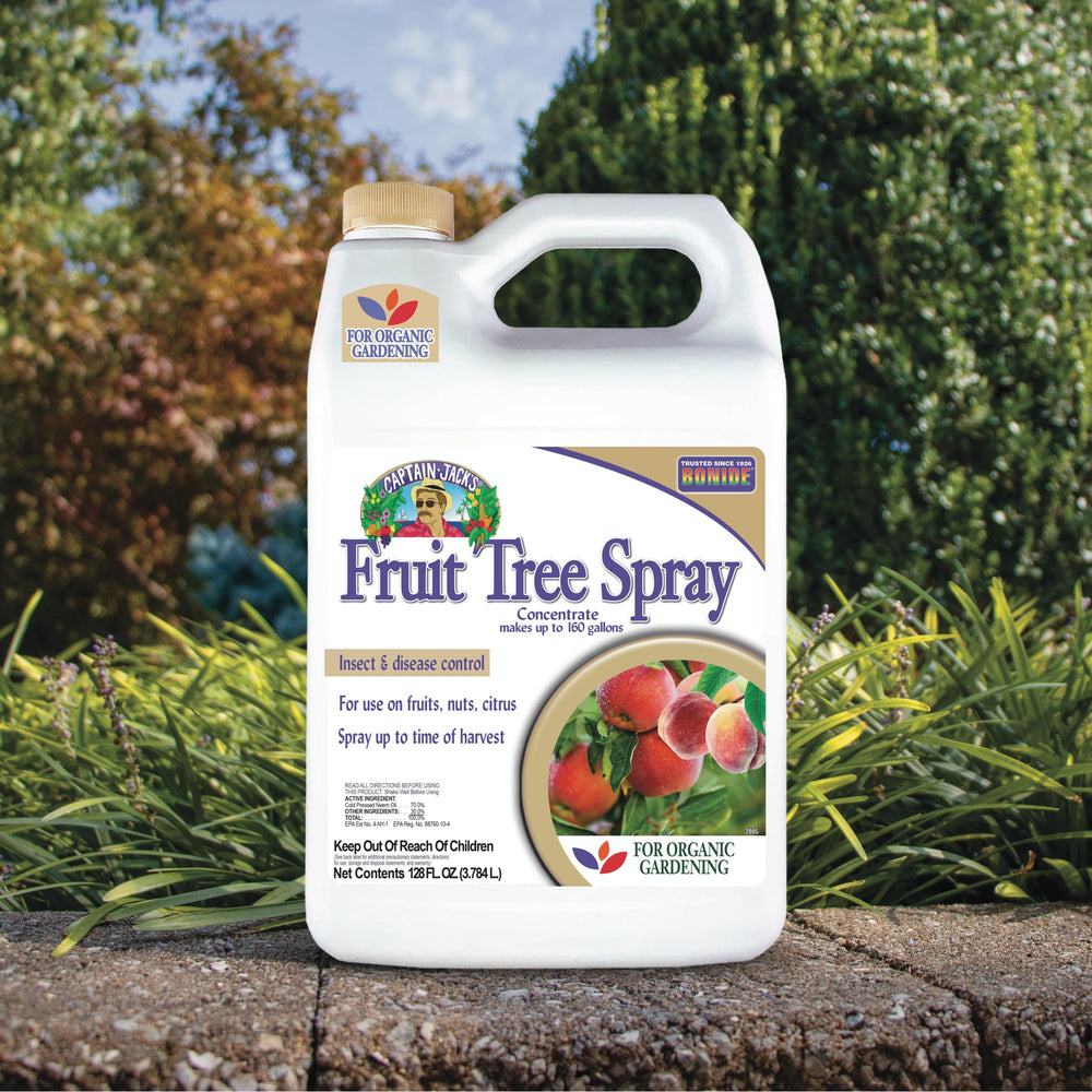 Bonide Captain Jack's Fruit Tree Spray 128 oz concentrate in garden setting