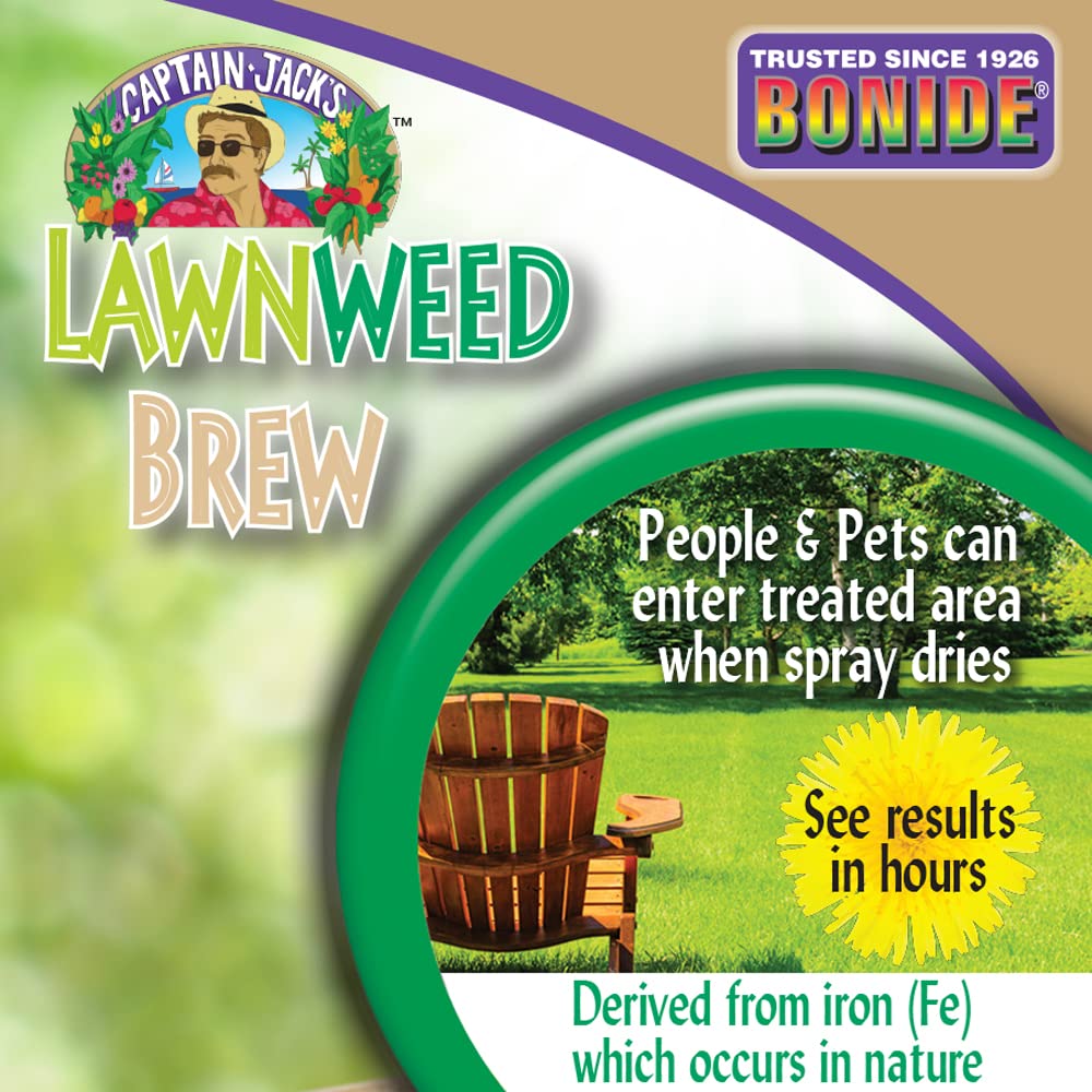Bonide Captain Jack's Lawnweed Brew bottle with measurement markings