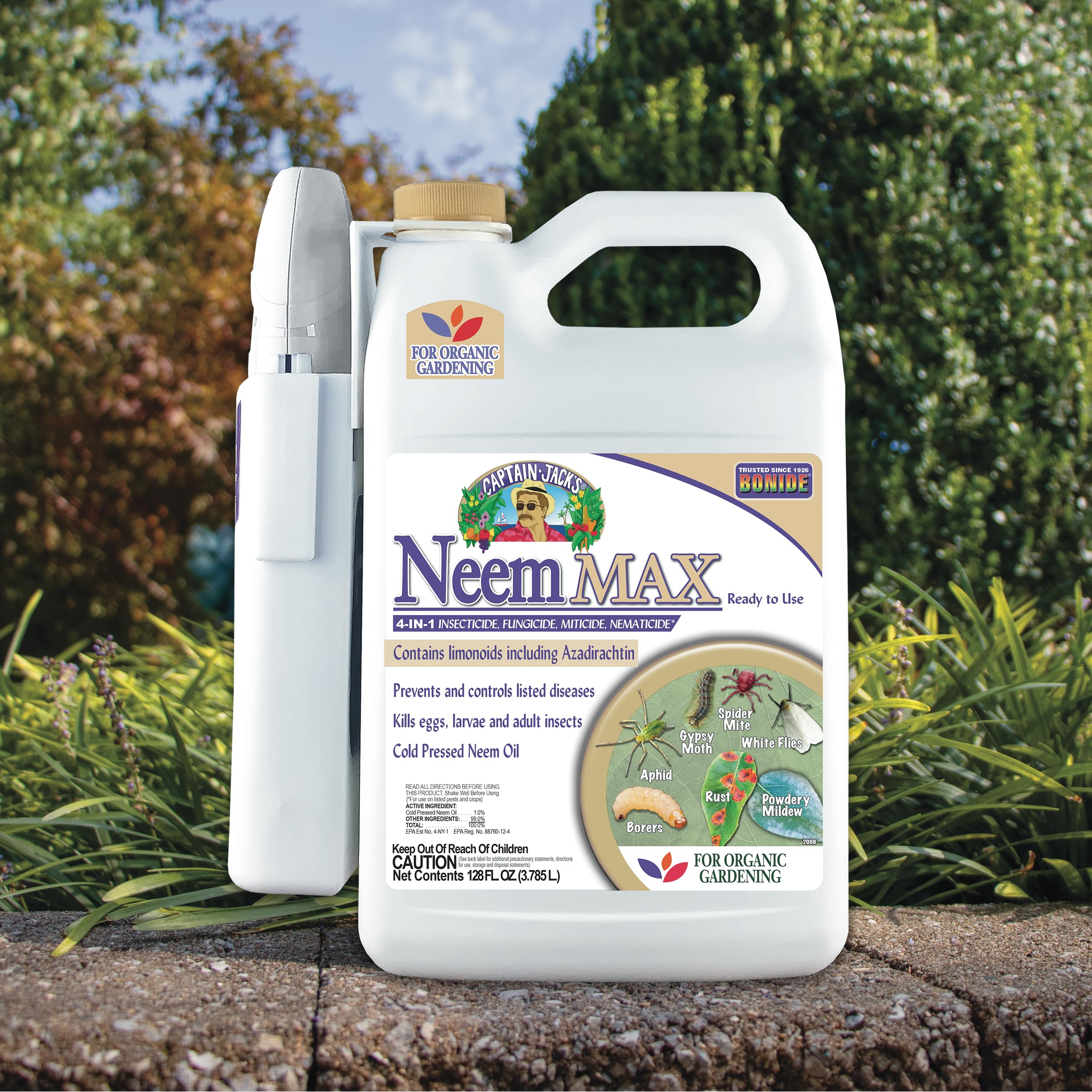 Bonide Captain Jack's Neem Max spray being used on plants