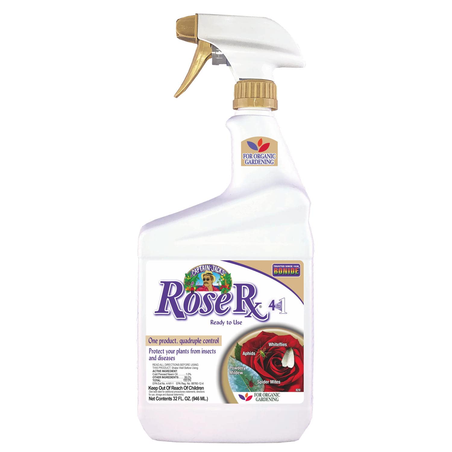 Bonide Captain Jack's Rose Rx 4-in-1 Insect & Disease Control 32 oz spray bottle front view