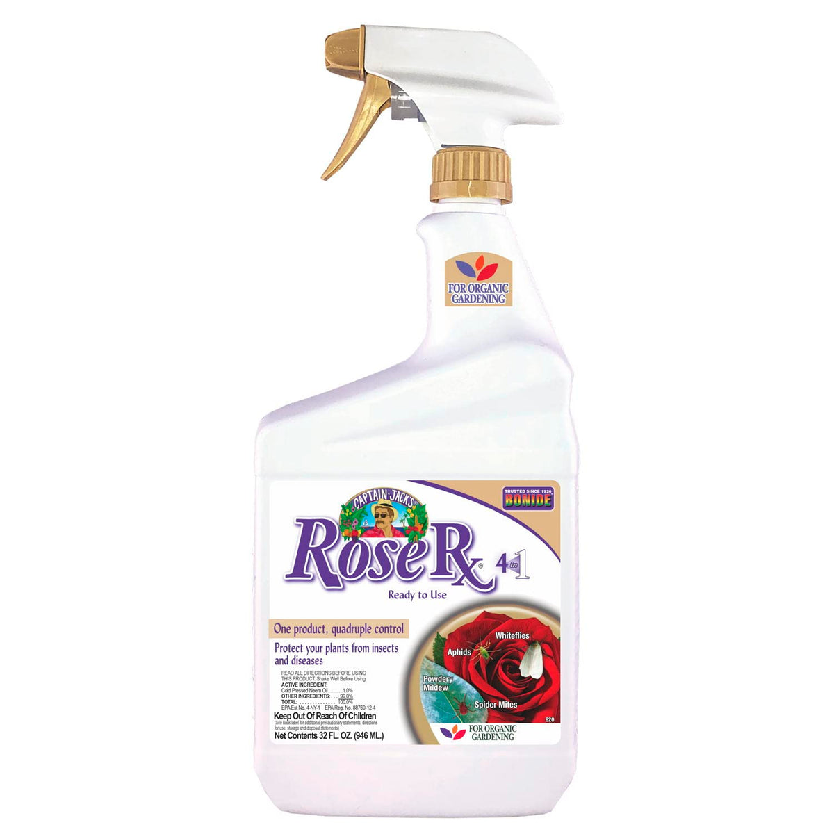 Bonide Captain Jack's Rose Rx 4-in-1 Insect & Disease Control 32 oz spray bottle front view