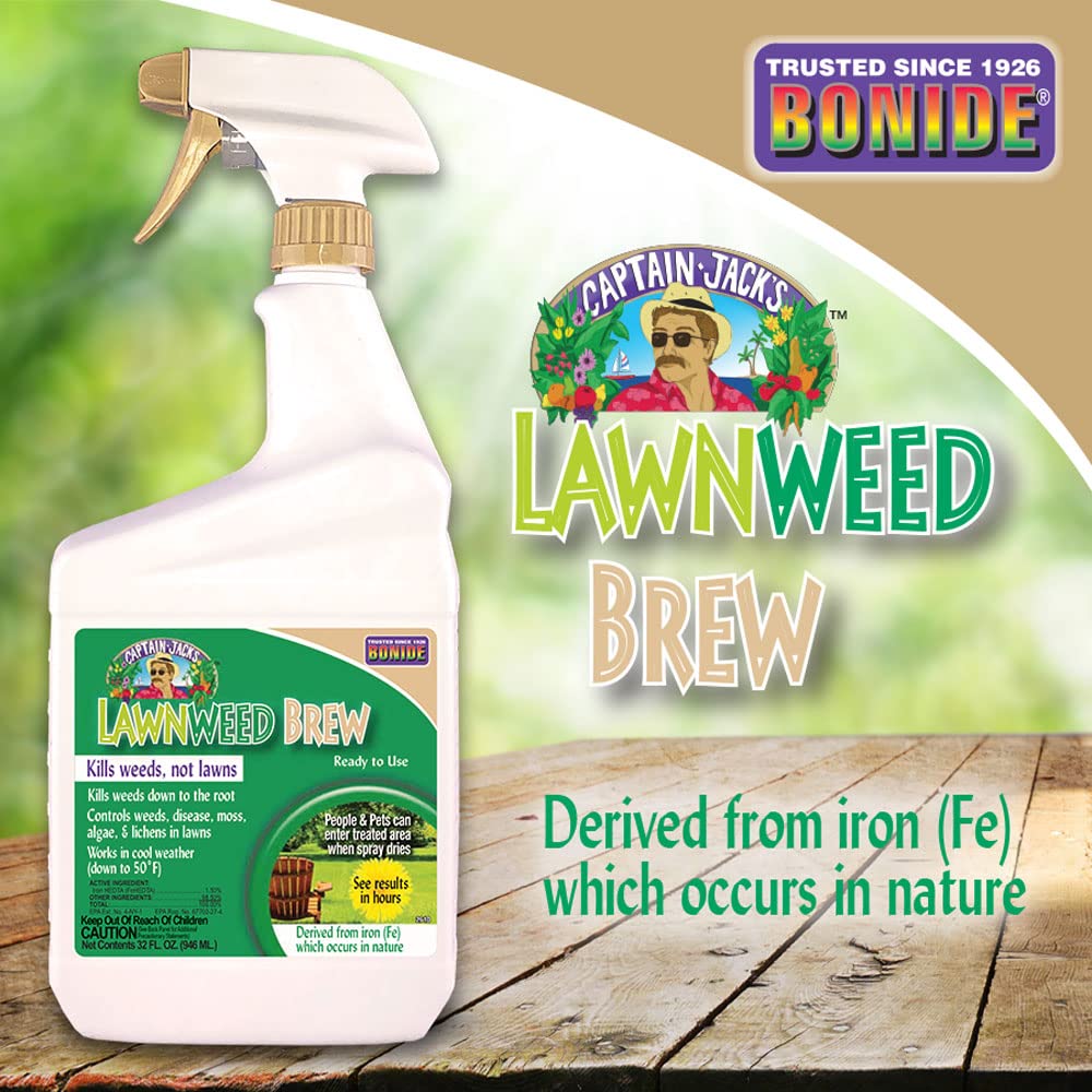 Bonide Lawnweed Brew 32 oz spray with weeds in background