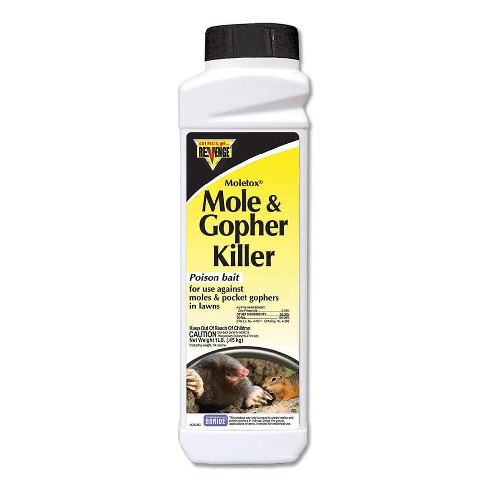 Bonide Mole & Gopher Killer 1 LB white bottle front view