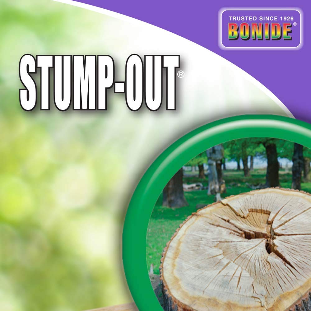 Bonide Stump-Out Granules showing active ingredient sodium metabisulfite