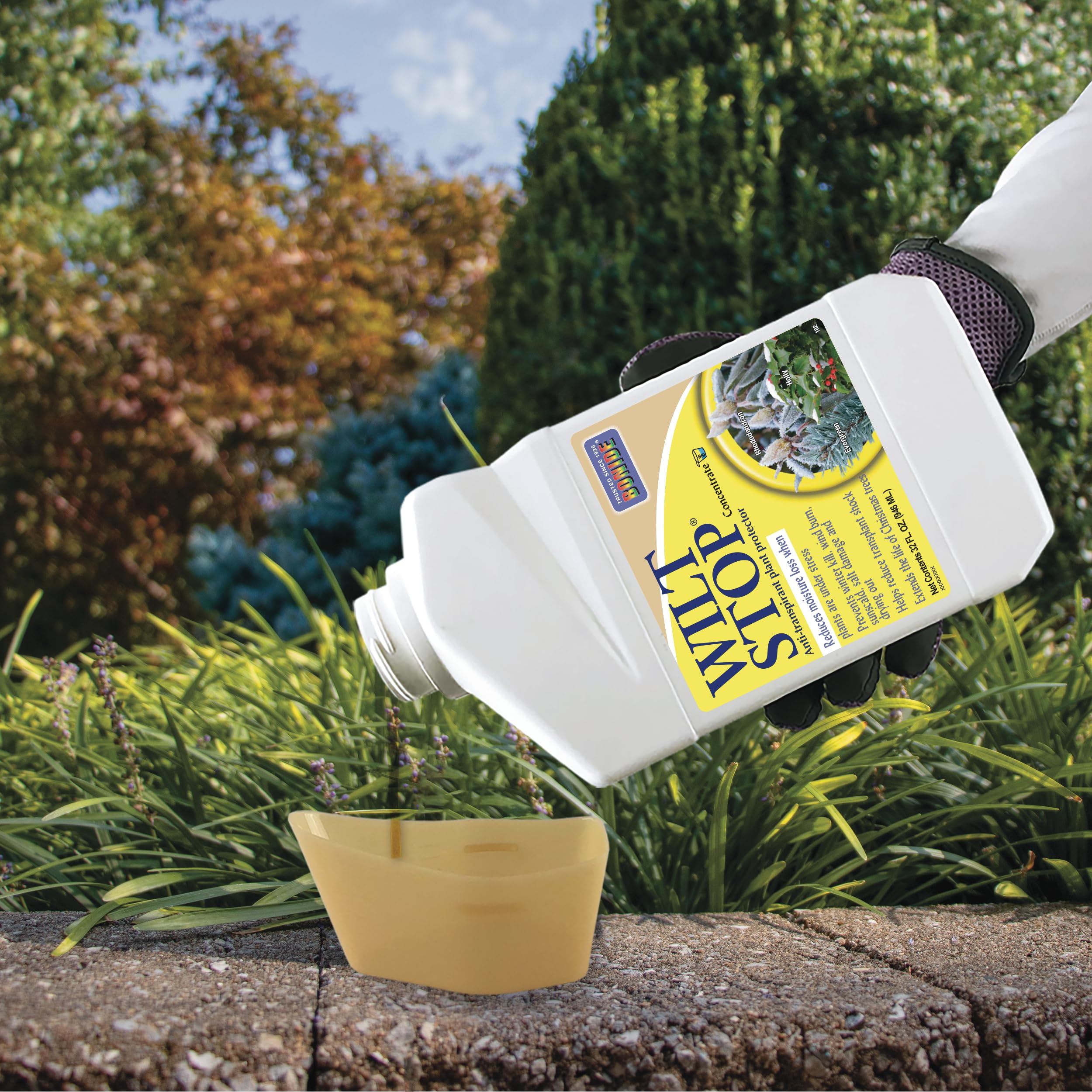 Bonide Wilt Stop being applied using a sprayer