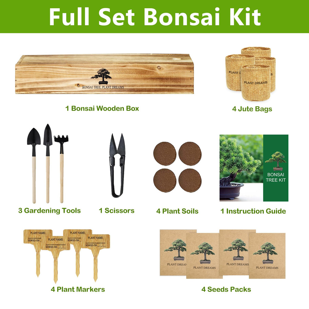 Bonsai seeds and burlap pots included in the kit