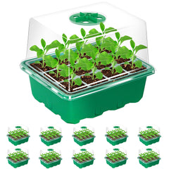 Bonviee 10-Pack Seed Starter Trays with clear dome and green base