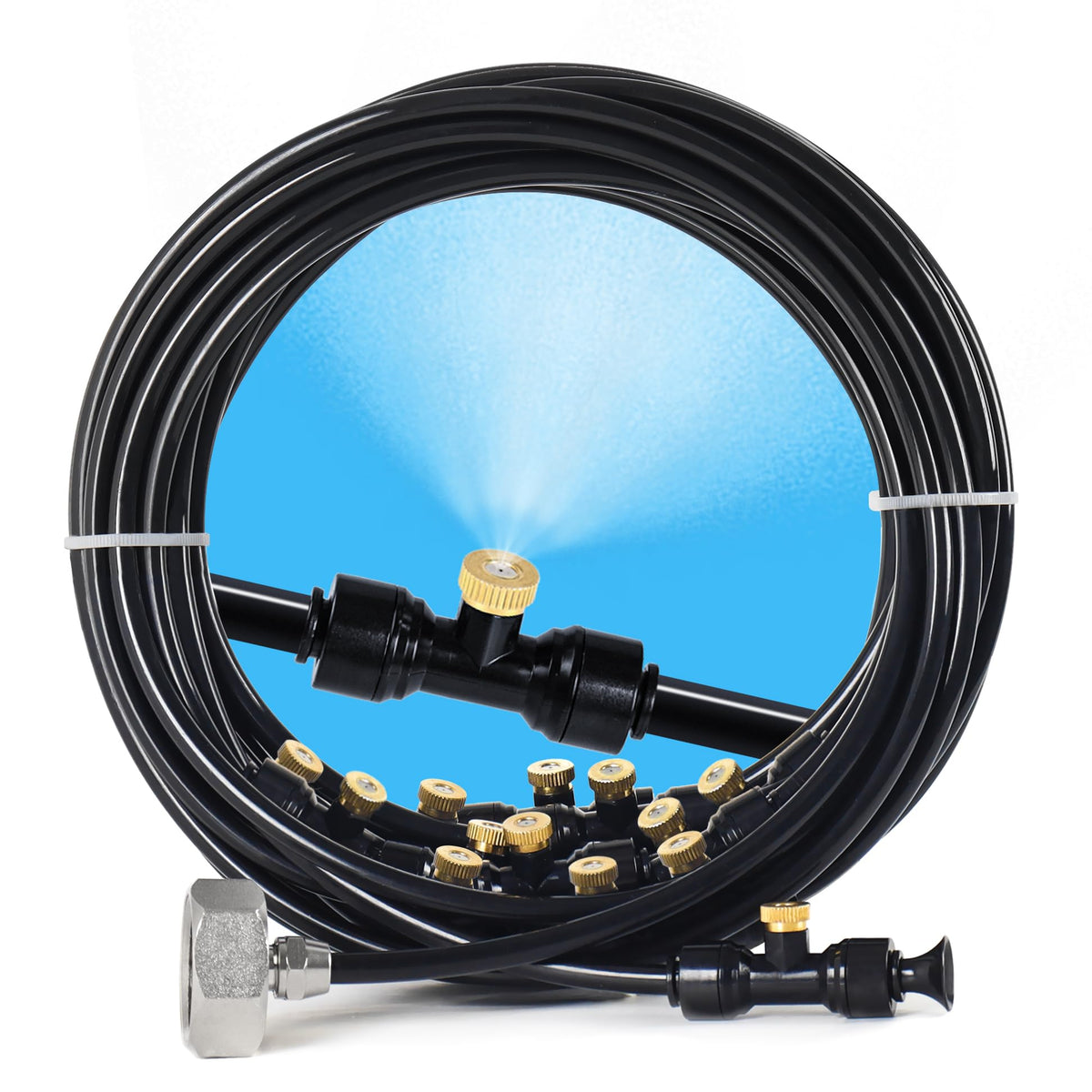 Bonviee 100FT Misting System with 28 nozzles and brass adapter