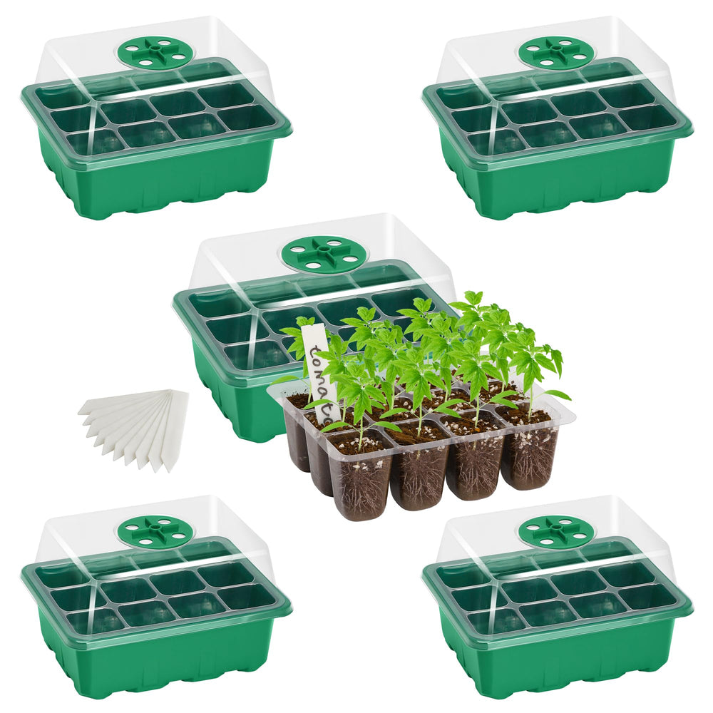 Bonviee 5-Pack Seed Starter Trays with humidity domes and labels