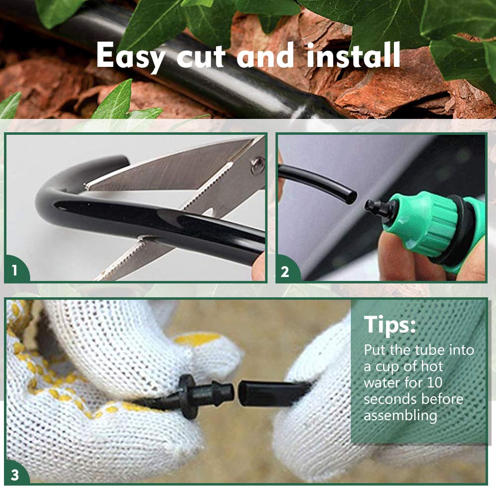 Bonviee black irrigation tubing on a garden surface