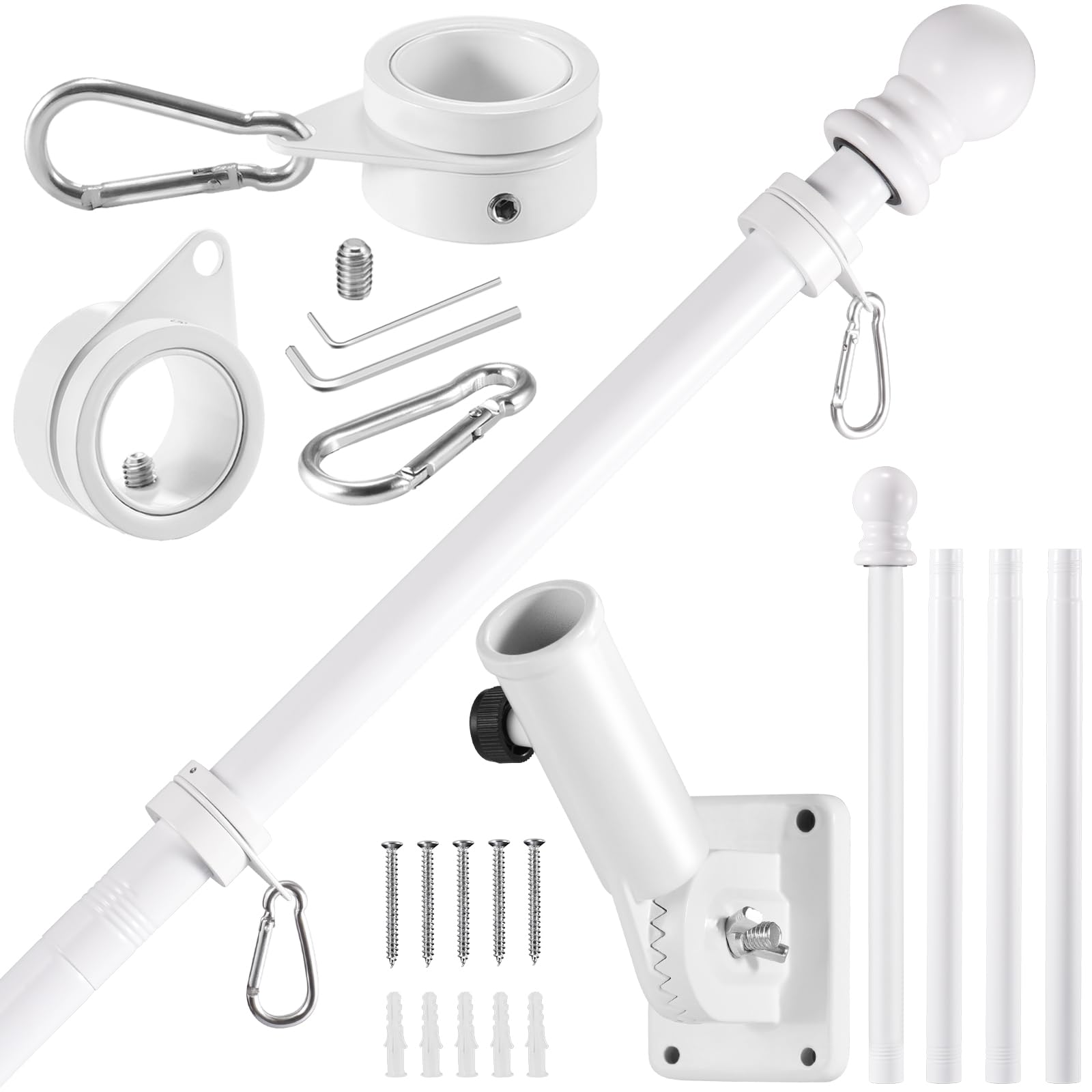BONWIN 5 FT White Flag Pole Kit with stainless steel finish