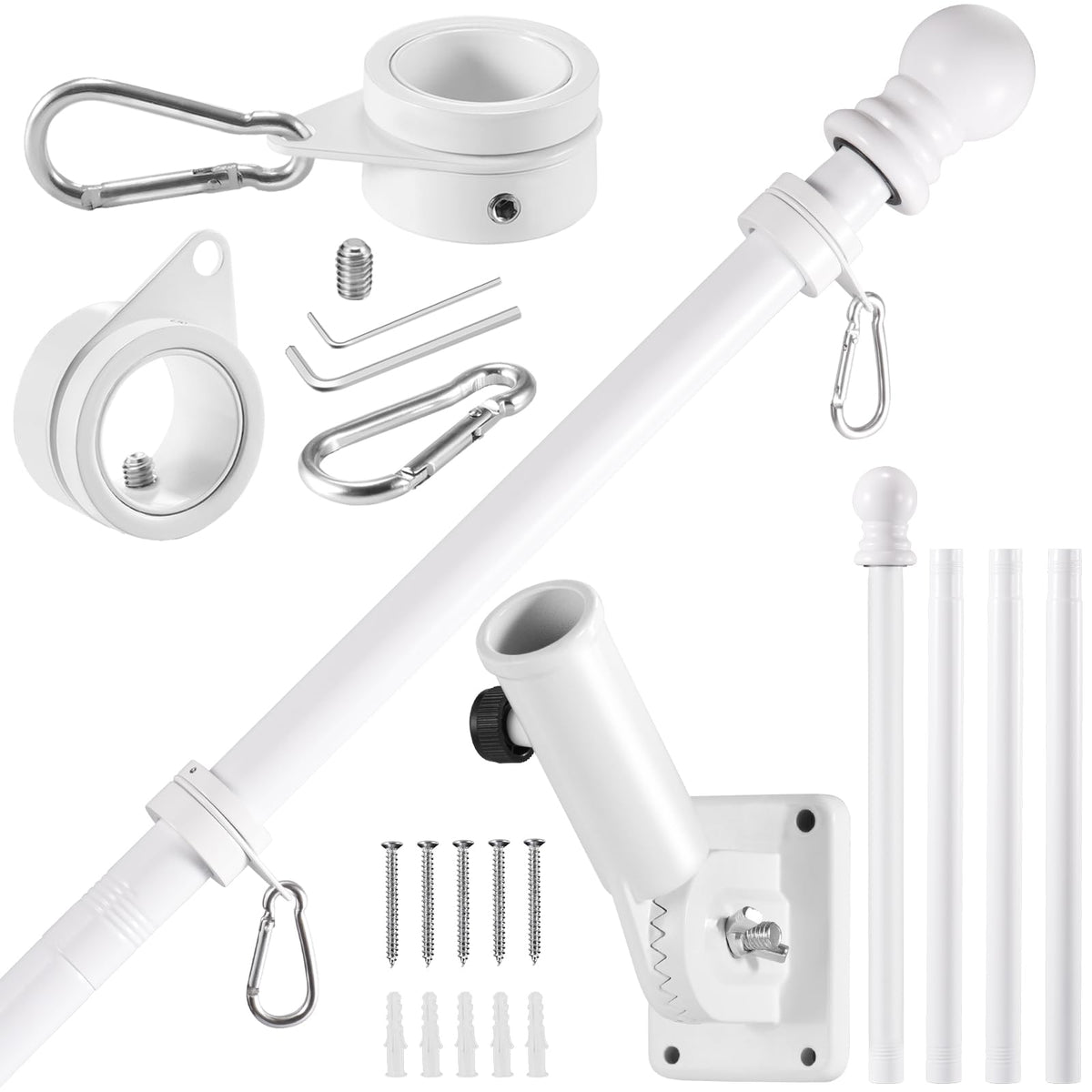 BONWIN 5 FT White Flag Pole Kit with stainless steel finish
