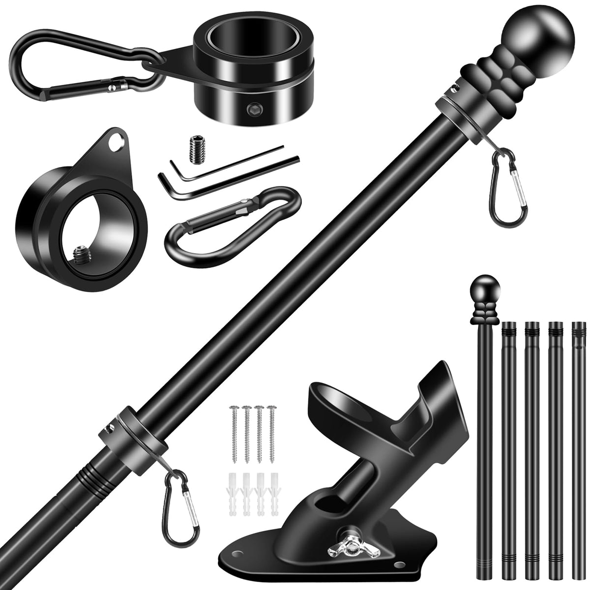 BONWIN 6 FT Black Flag Pole Kit front view with sections