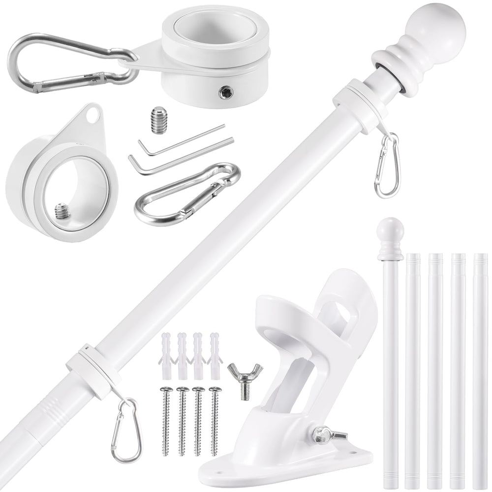 BONWIN 6FT White Flag Pole Kit with brackets and rings