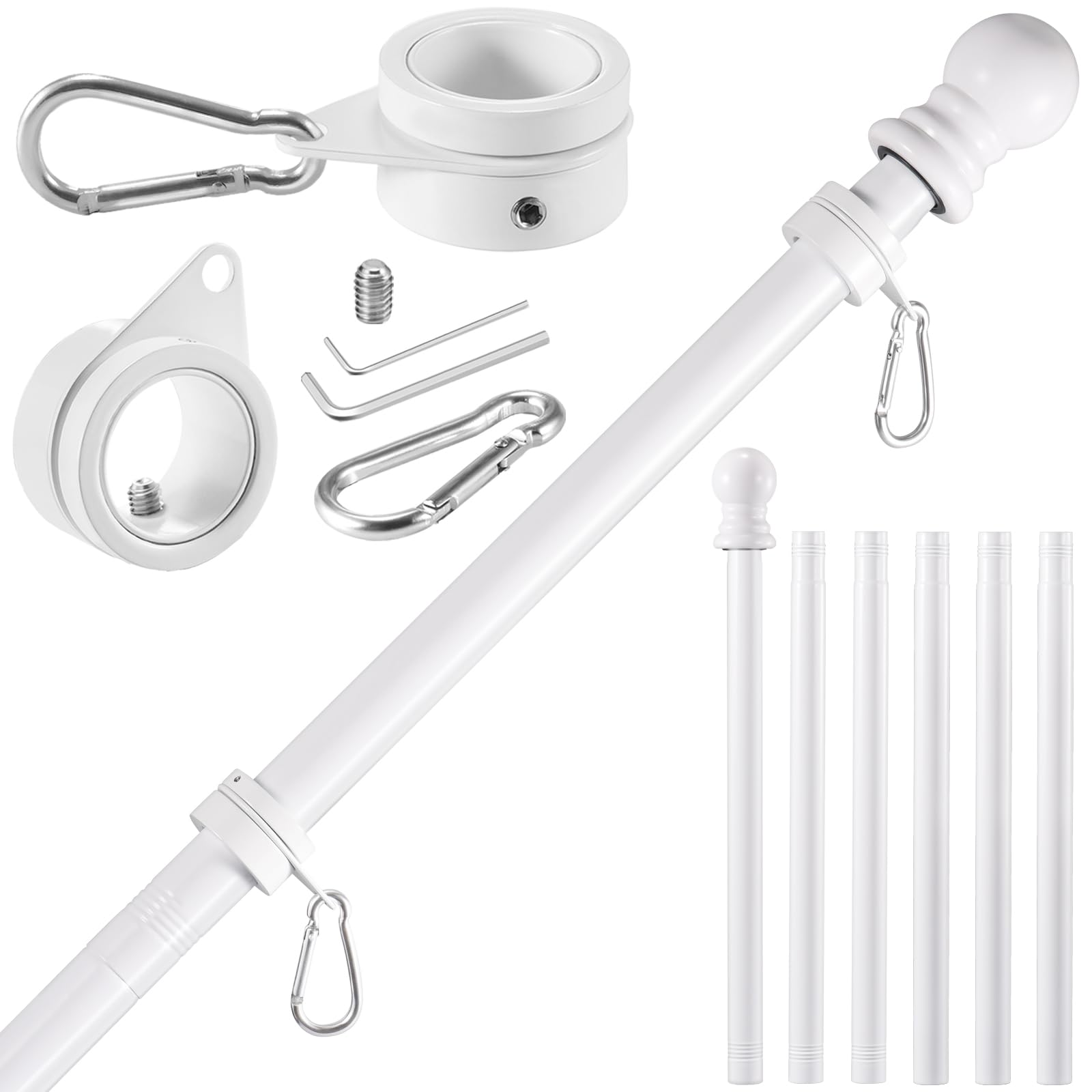 BONWIN 7.8 FT White Flag Pole Kit with adjustable sections