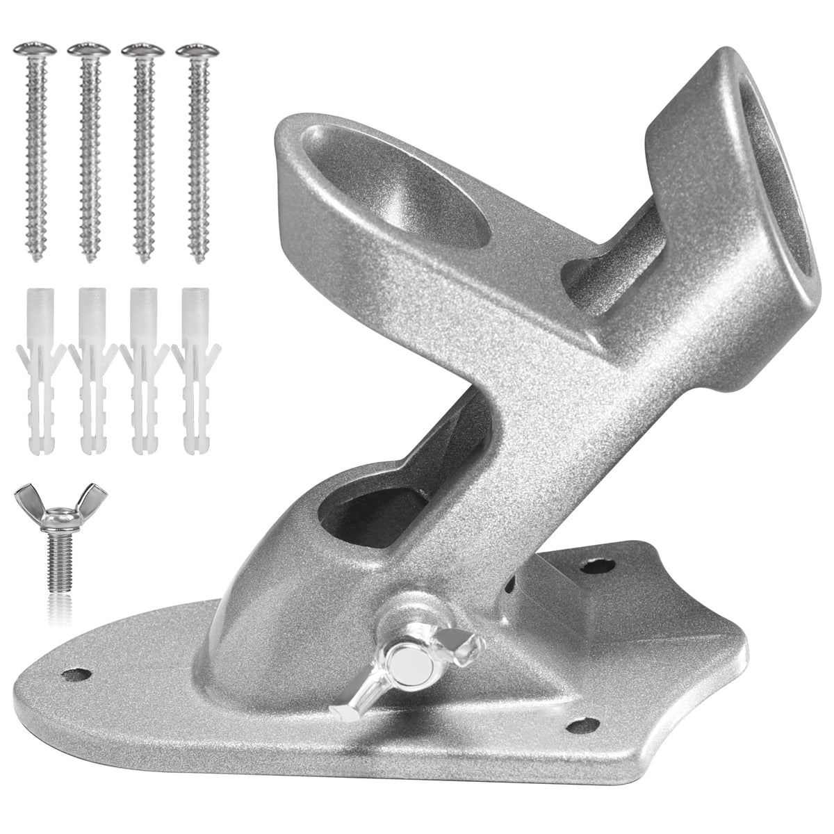 BONWIN Flag Pole Holder Bracket, Silver front view