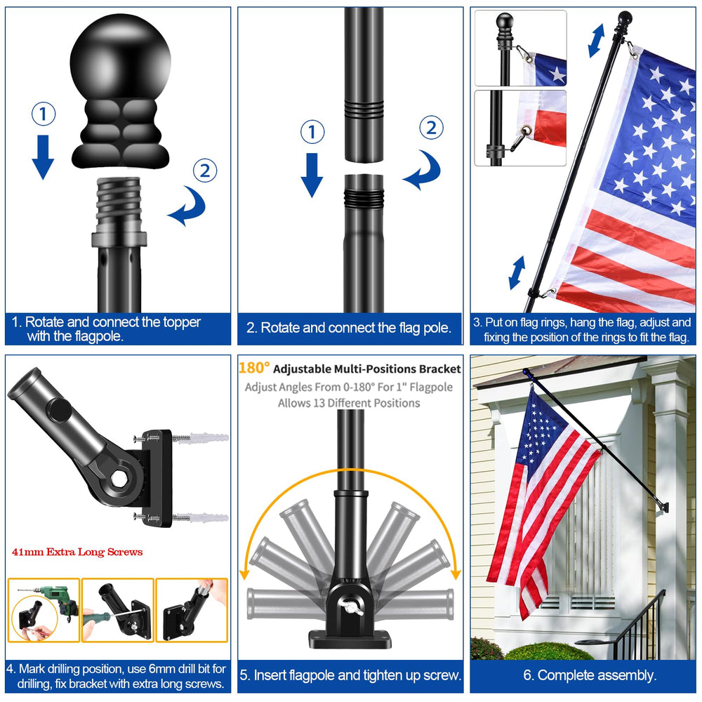 BONWIN flagpole kit components including flagpole and bracket