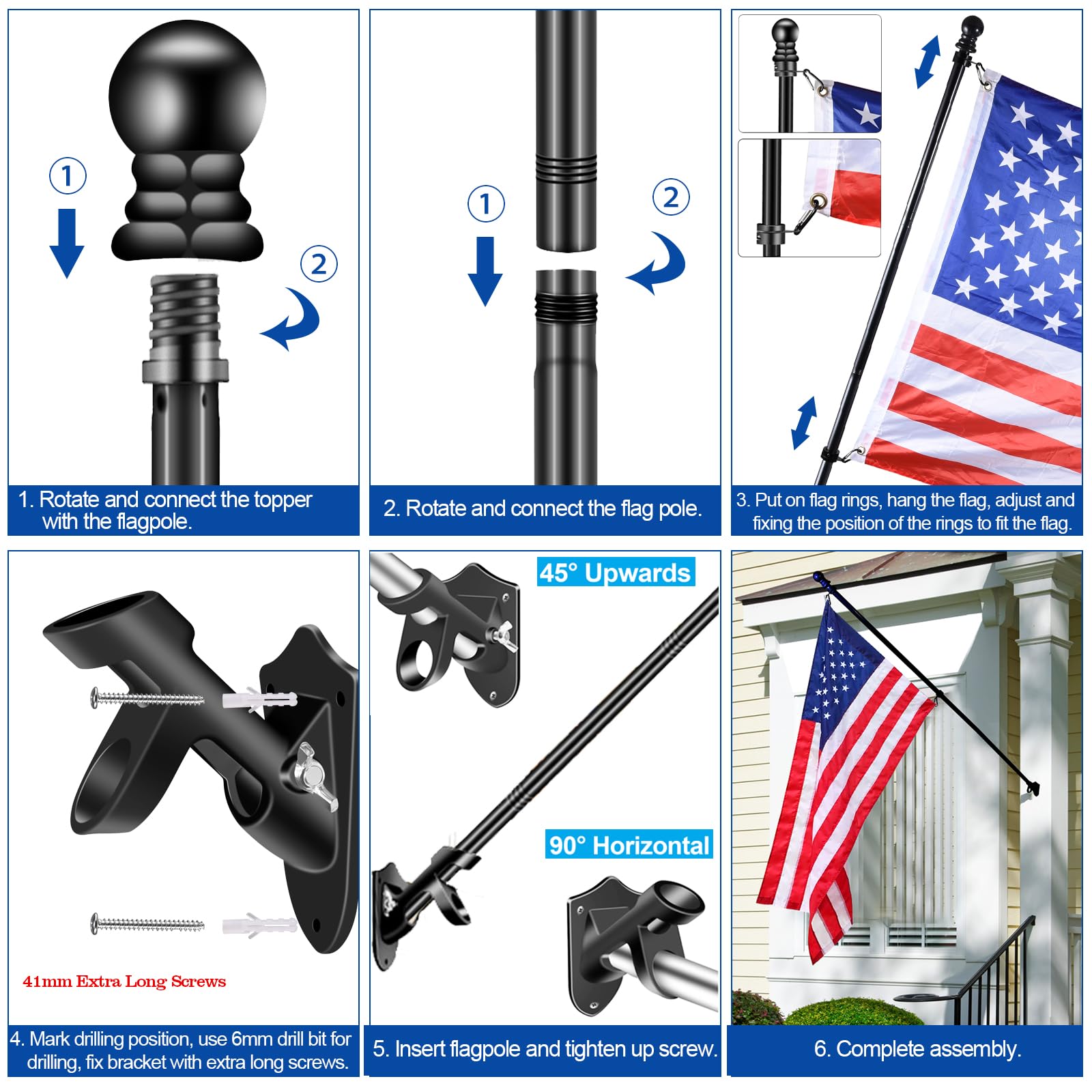 BONWIN flagpole with 3x5 flag displayed on a porch