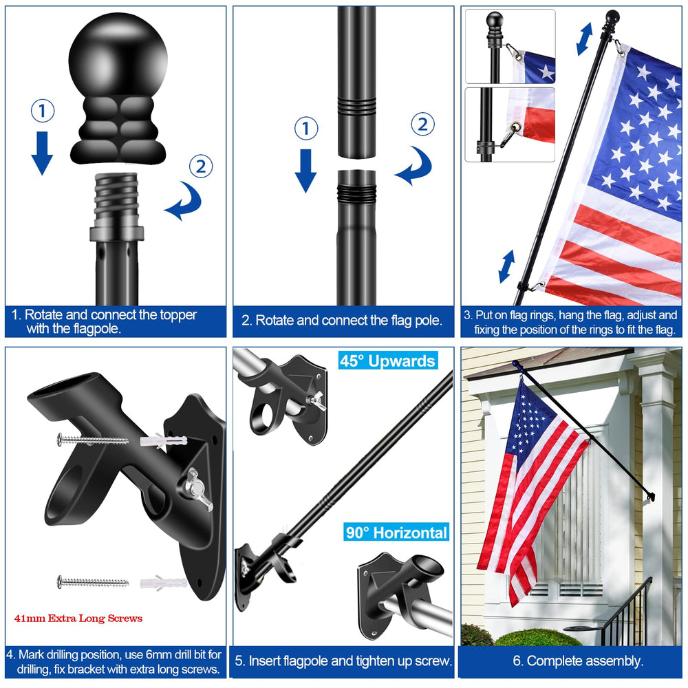BONWIN flagpole with 3x5 flag displayed on a porch