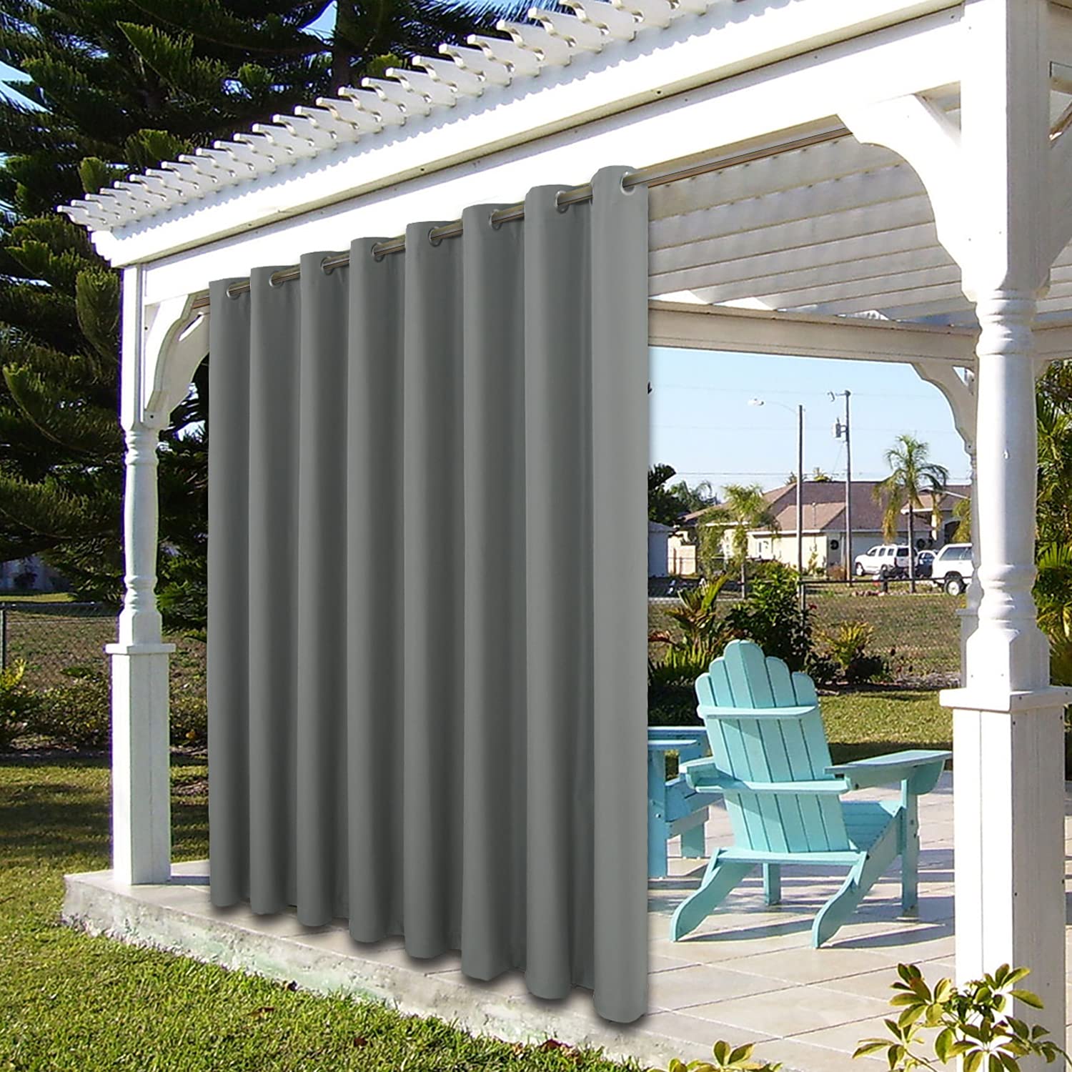 BONZER grey outdoor curtain rolled up for storage