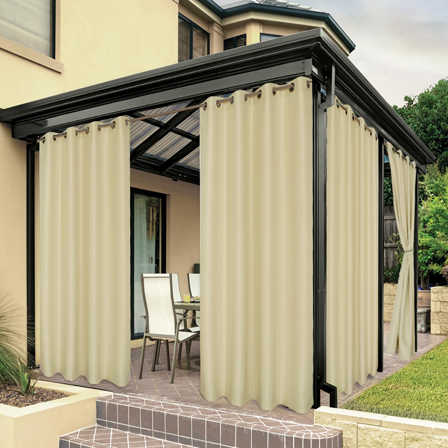 BONZER outdoor curtain cream colour front view