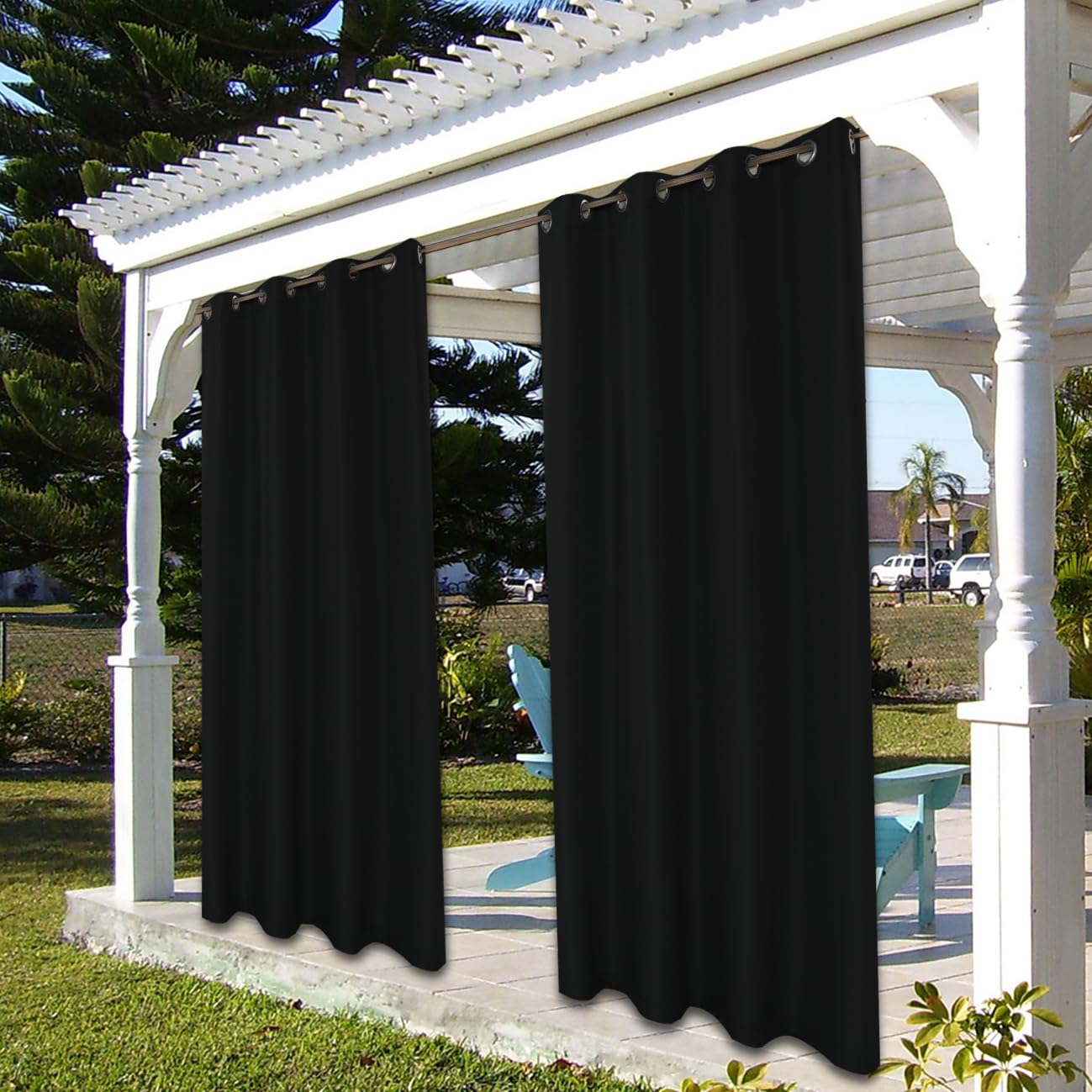BONZER outdoor curtain displaying both sides in black