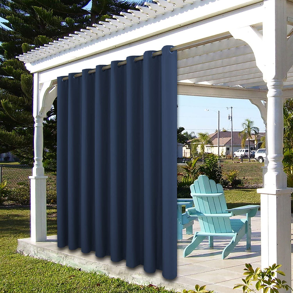 BONZER Outdoor Curtain navy hanging on patio