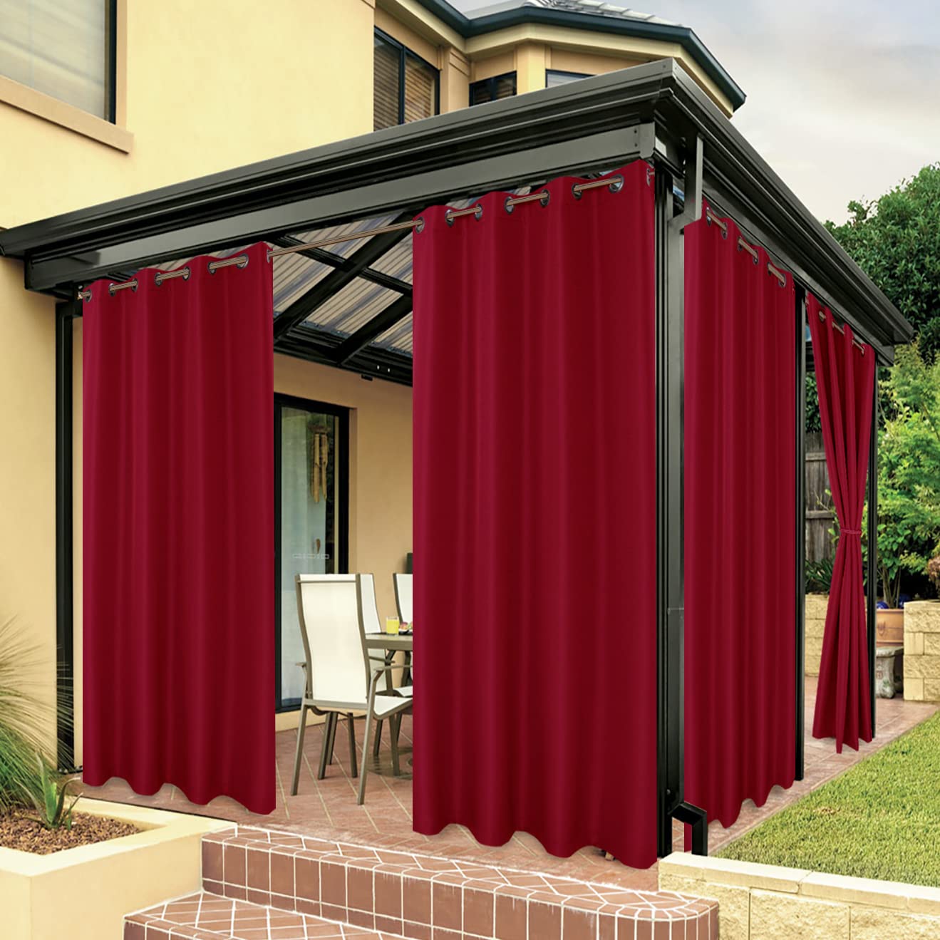 BONZER outdoor curtain red 84" wide by 95" long front view