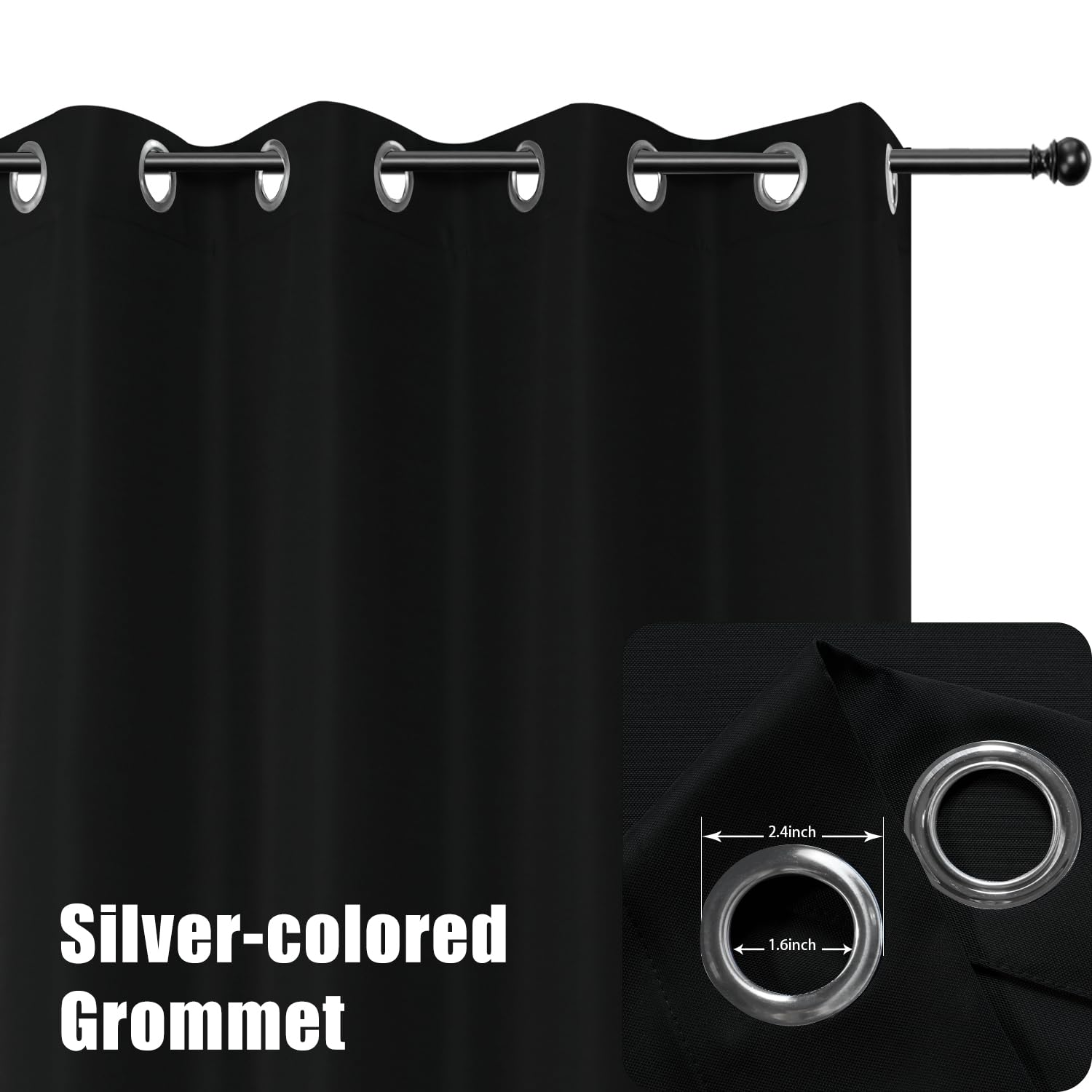 BONZER Outdoor Waterproof Curtain Black grommet detail