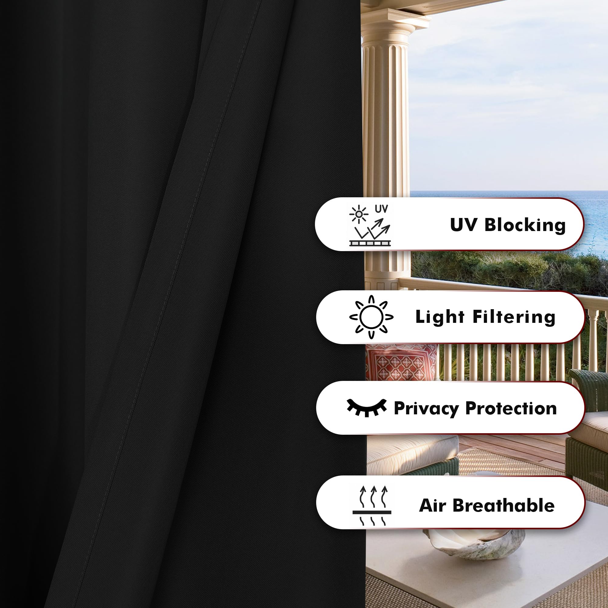 BONZER Outdoor Waterproof Curtain Black in outdoor setting