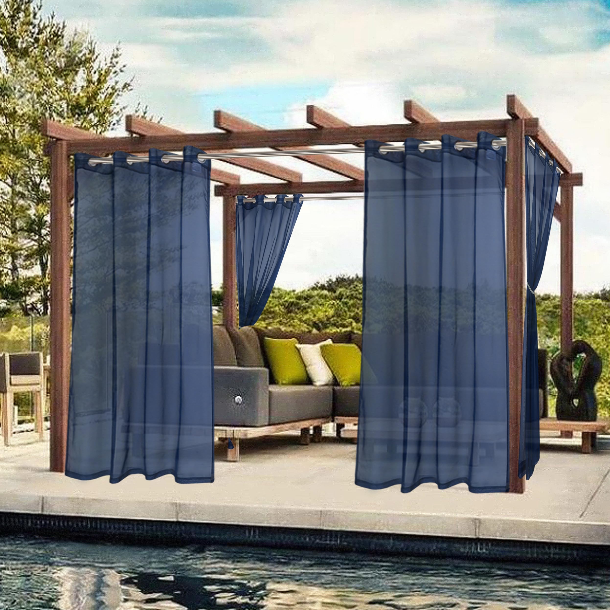 BONZER Sheer Curtains Navy close-up of fabric