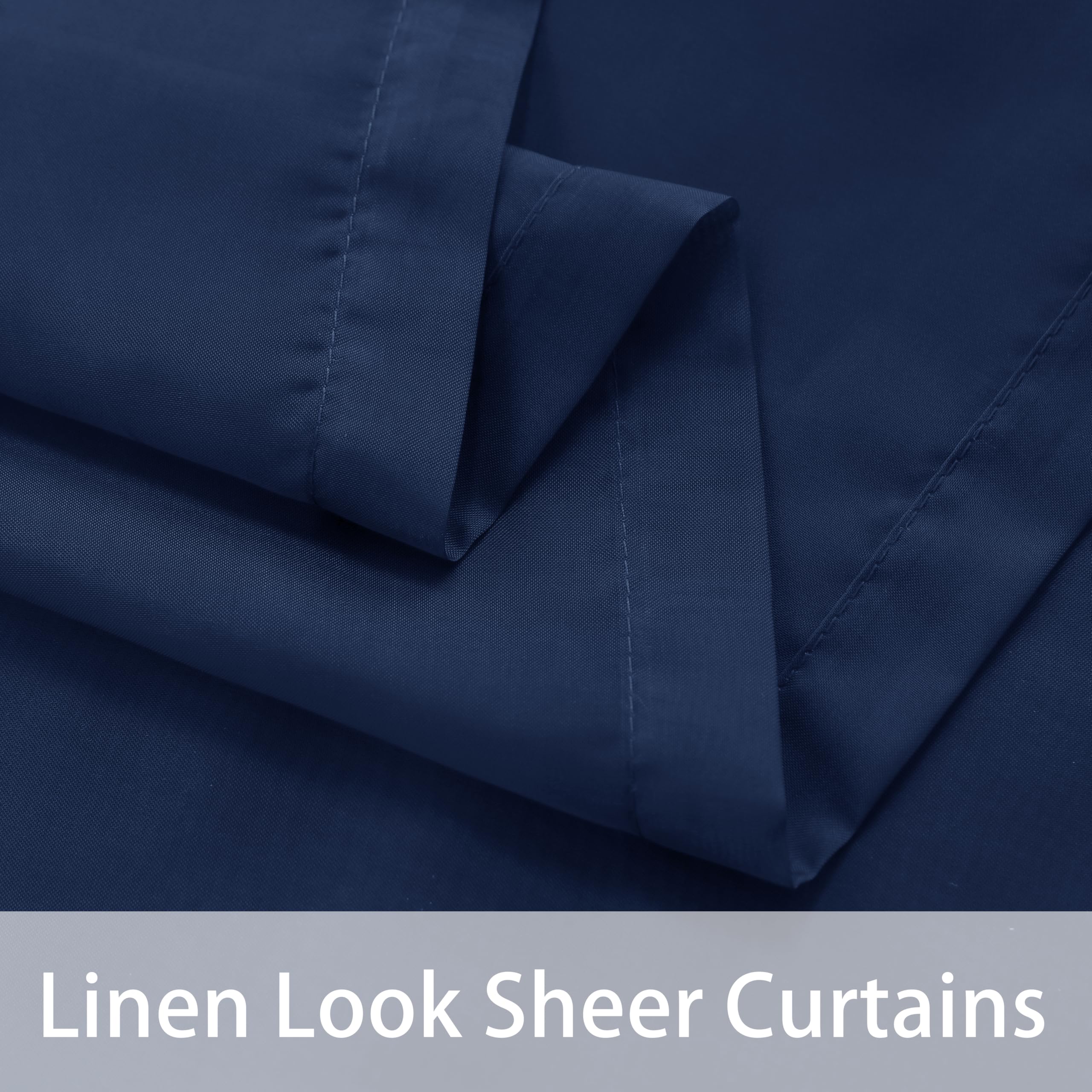 BONZER Sheer Curtains Navy hanging on patio