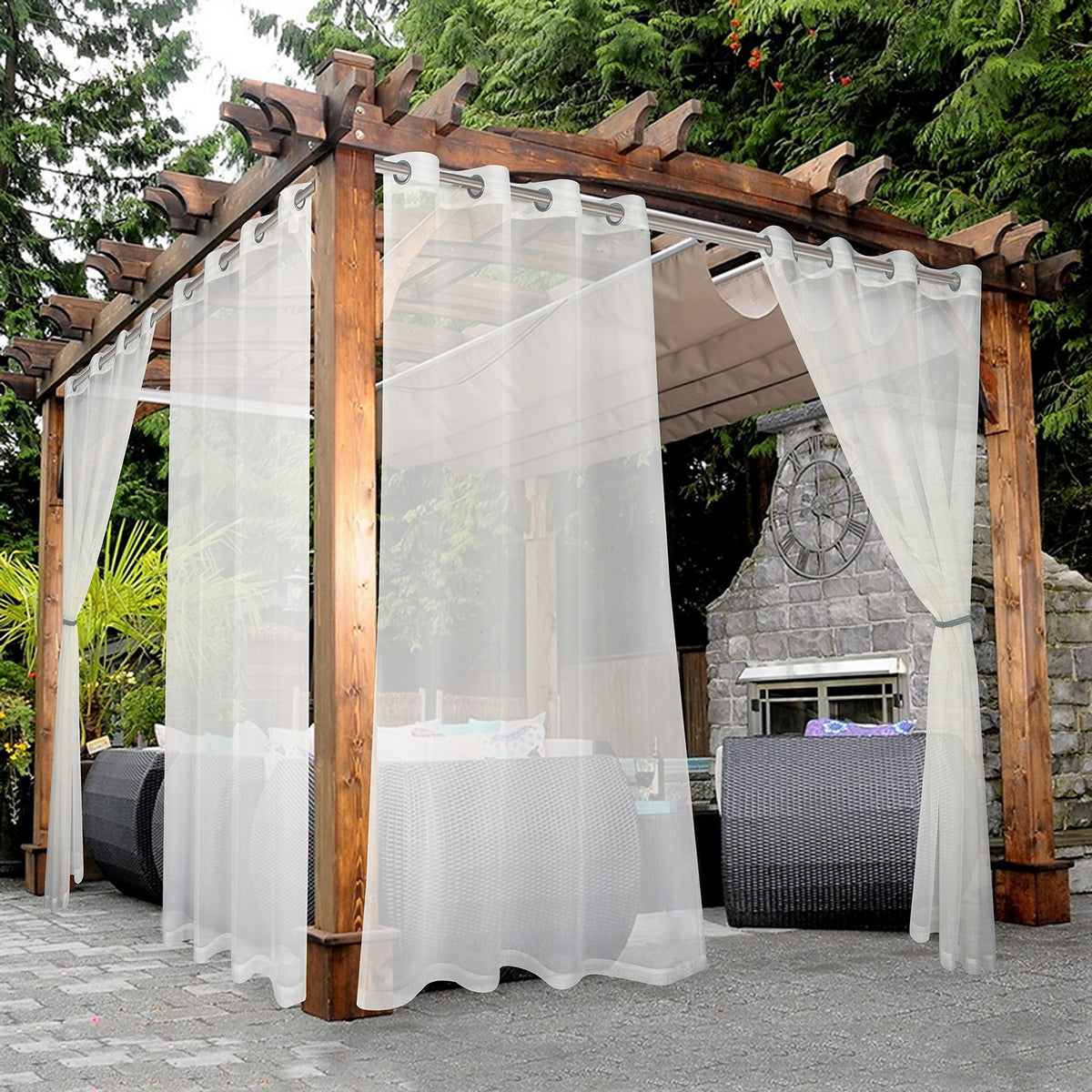 BONZER sheer outdoor curtains beige front view with grommets