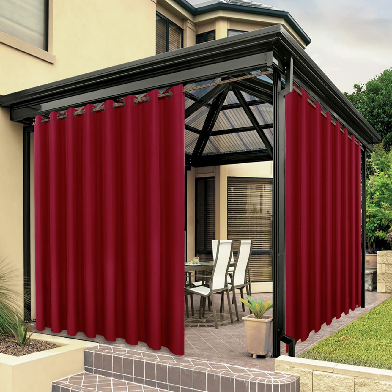 BONZER Waterproof Outdoor Curtain front view in red