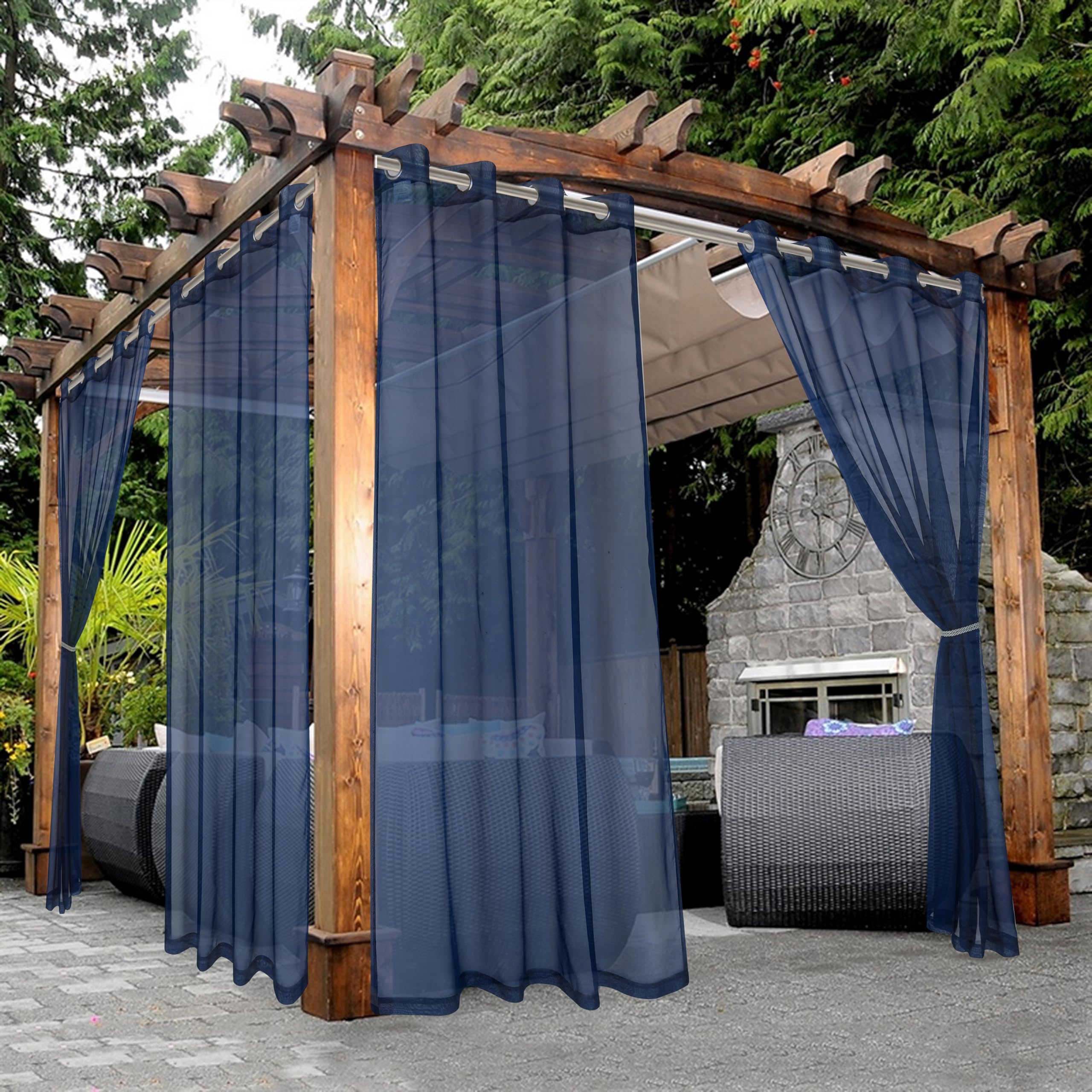 BONZER Waterproof Sheer Curtains Navy front view