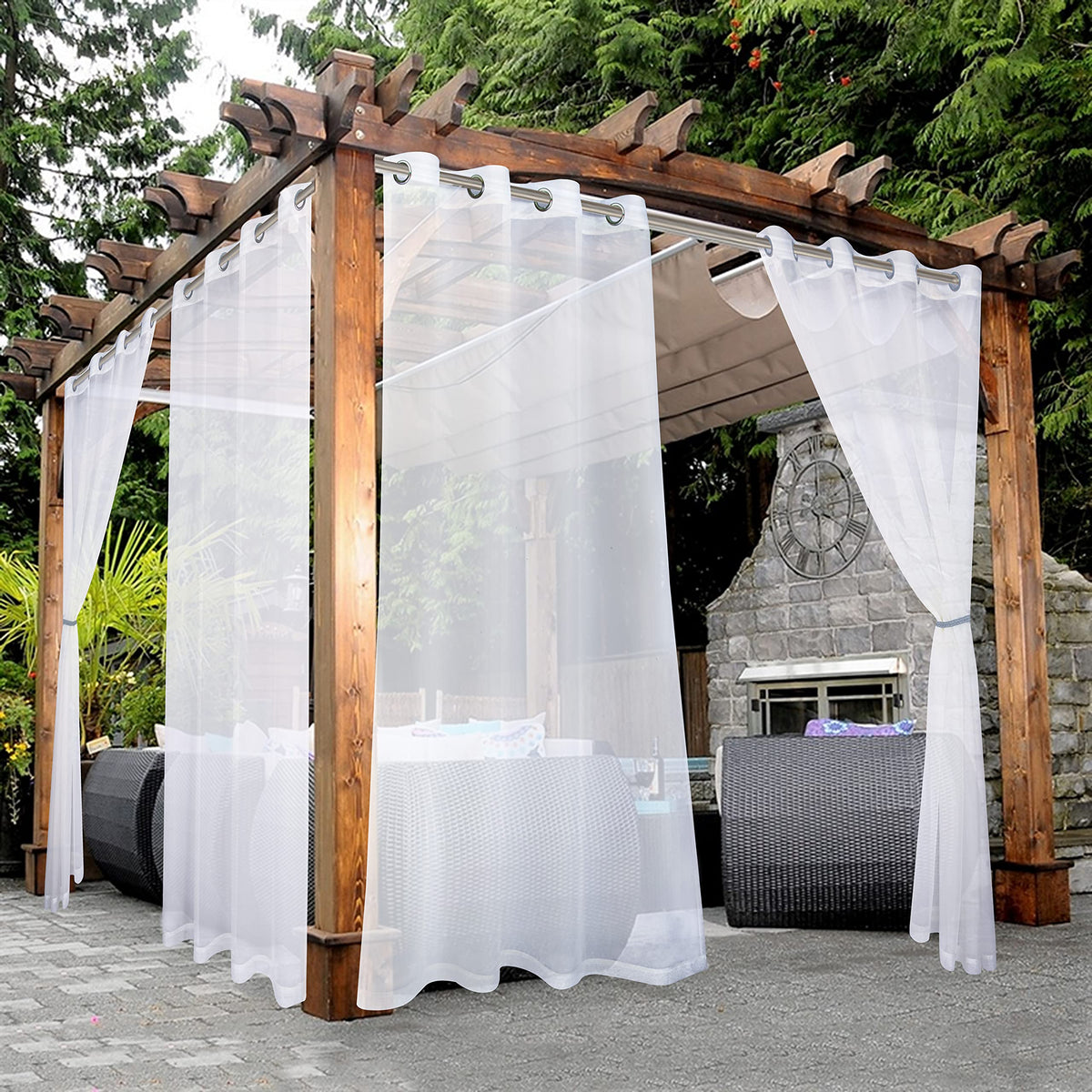 BONZER White Outdoor Sheer Curtain panel front view