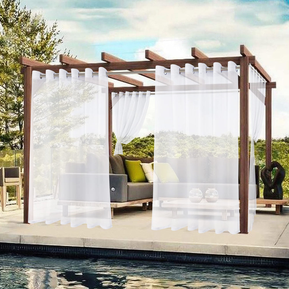 BONZER White Outdoor Sheer Curtains displaying light filtering effect