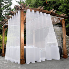 BONZER White Outdoor Sheer Curtains front view with grommets