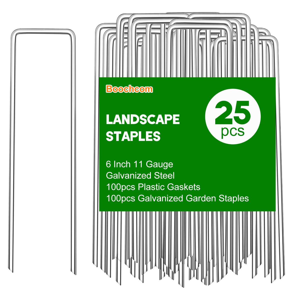 Boochcom Garden Staples Set, 6 inch, 25 pieces, stainless steel