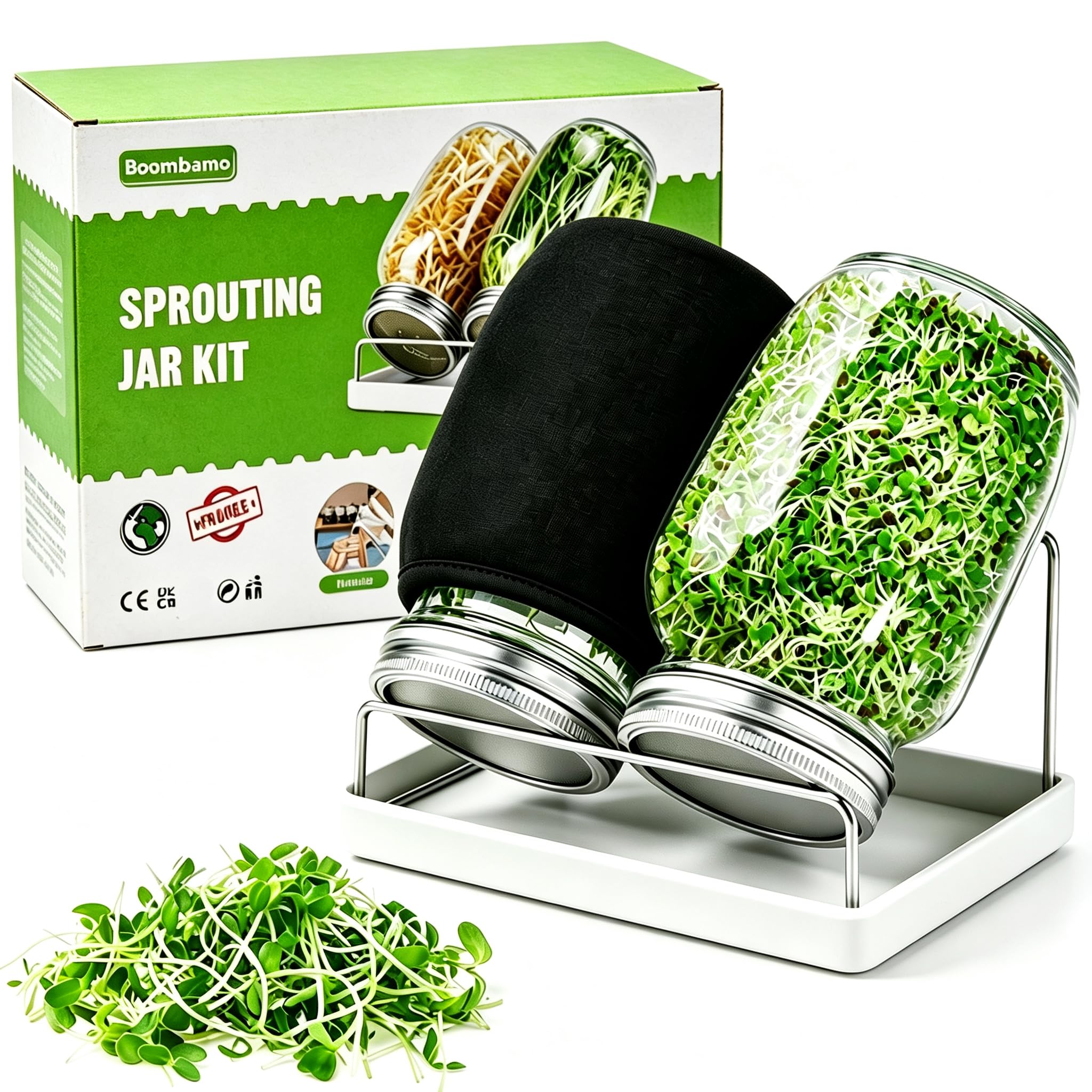 Boombamo Sprouting Jar Kit with 2 large 32OZ mason jars