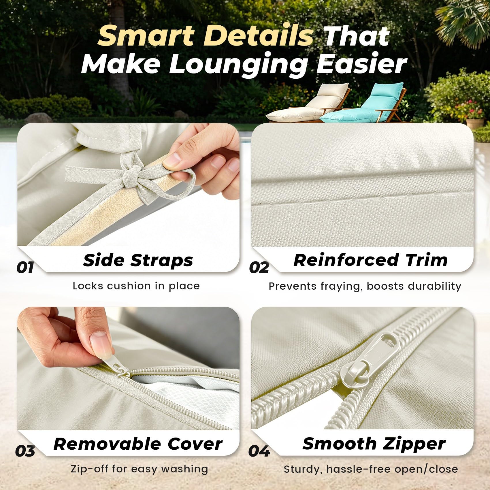 Bootuu Outdoor Chaise Lounge Chair Cushion close-up of fabric