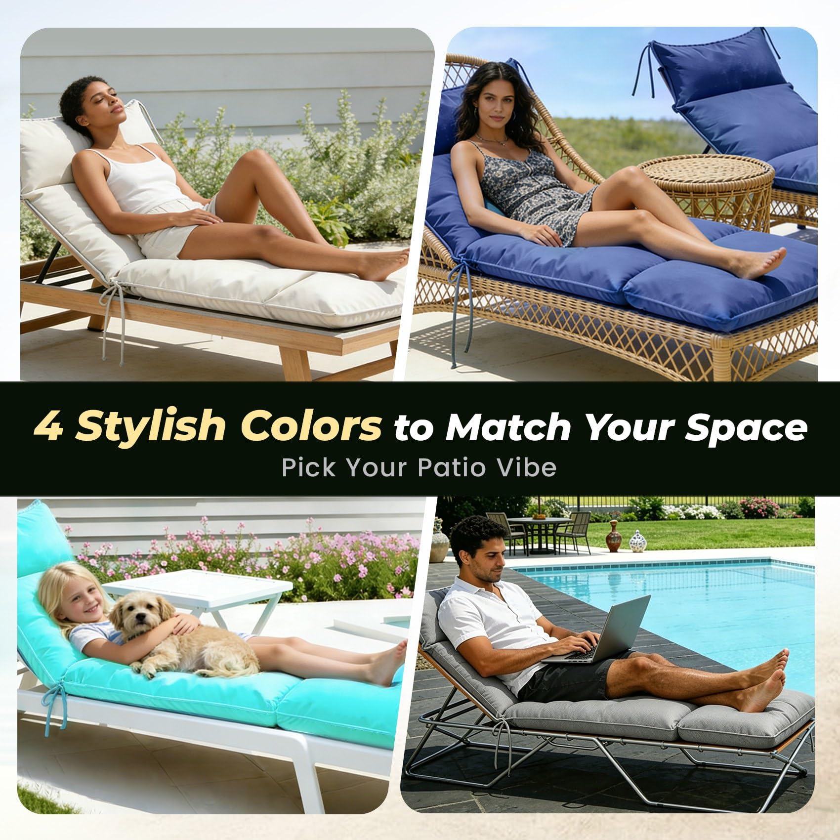 Bootuu Outdoor Chaise Lounge Chair Cushion showing non-slip backing
