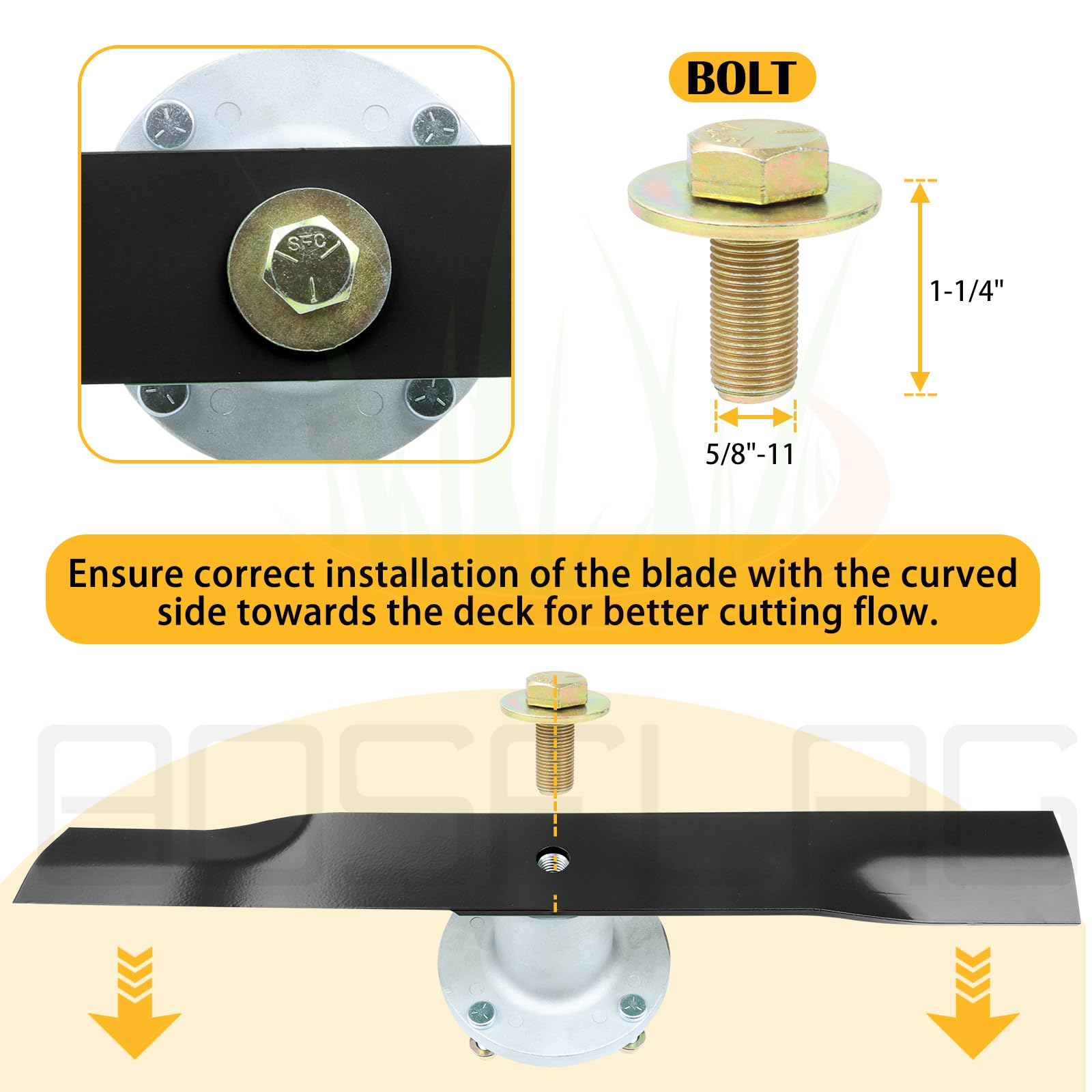 BOSFLAG Low Lift Mower Blades dimensions comparison