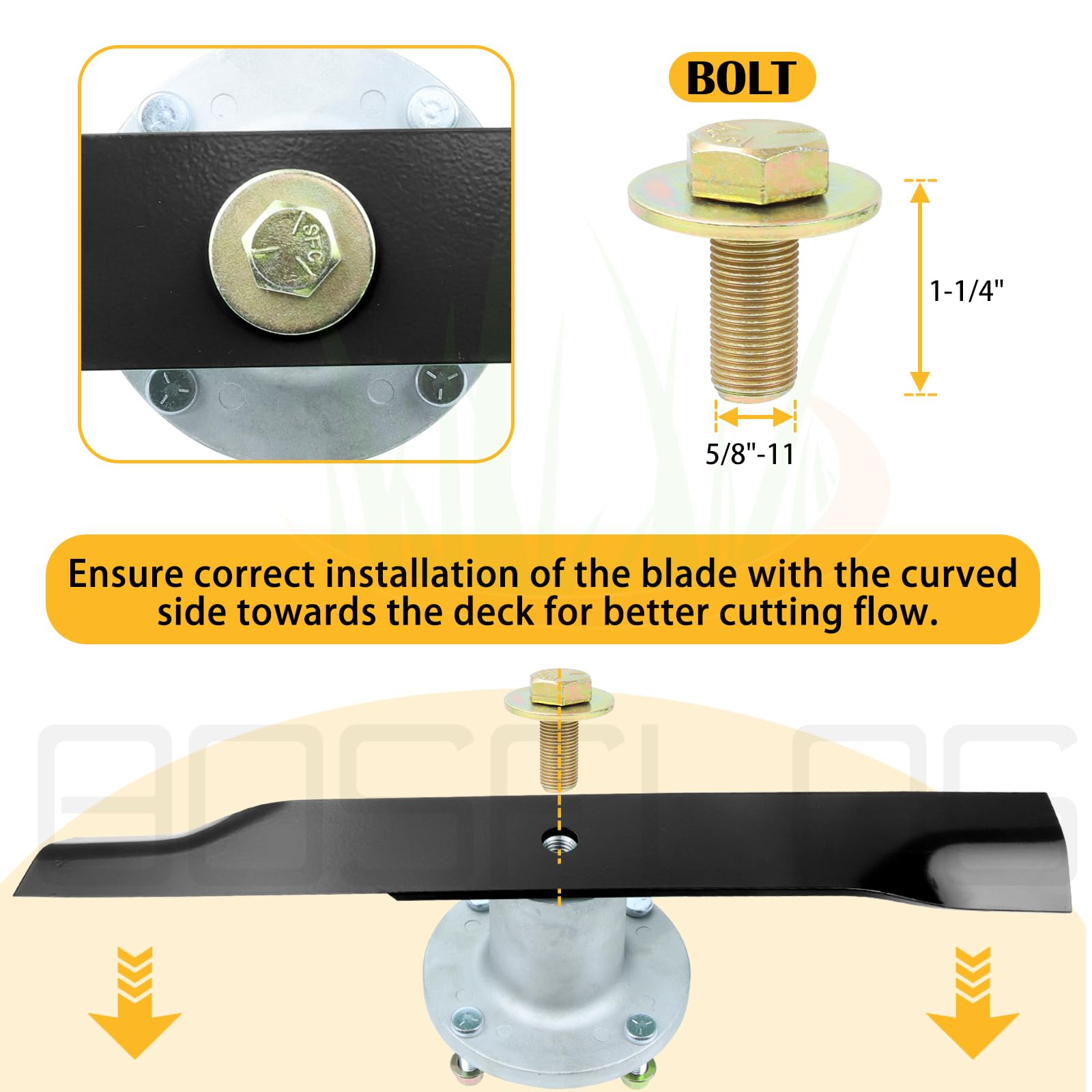 BOSFLAG Low Lift Mower Blades showing cutting edge design