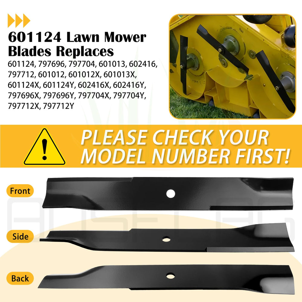 BOSFLAG Low Lift Mower Blades showing installation hardware kit