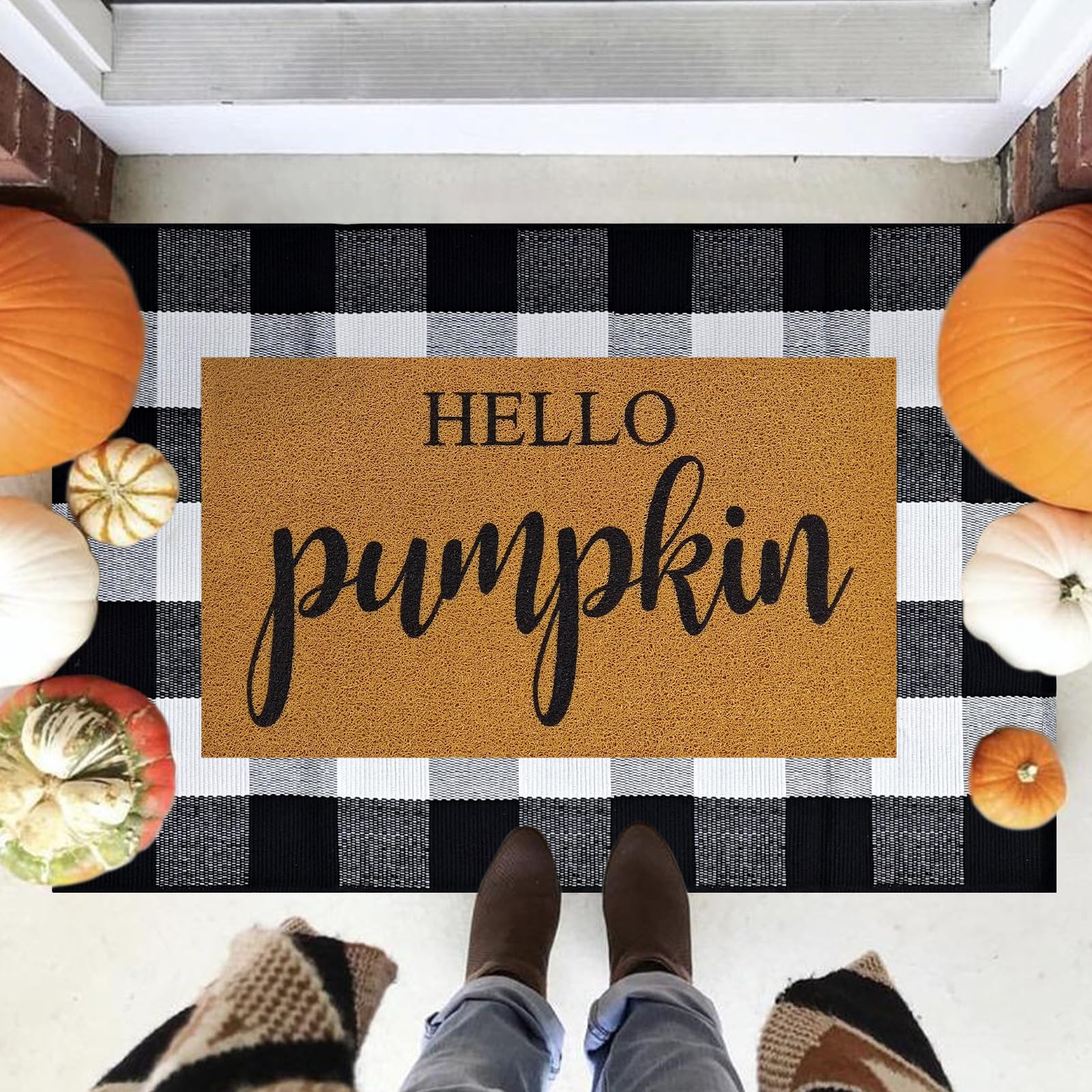 Both mats in the Giaueoa Fall Door Mat Combo Set side by side