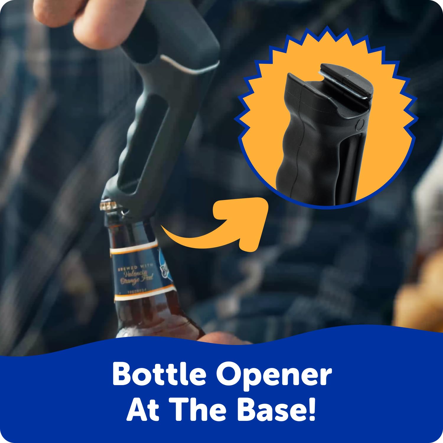 Bottle opener feature on the base of BBQ Daddy Grill Cleaner
