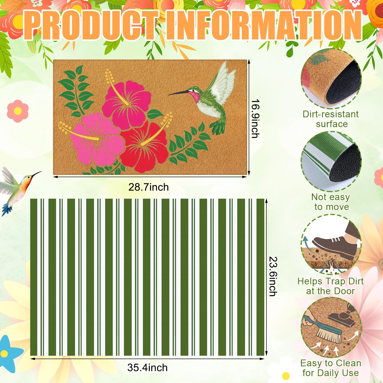 Bottom doormat size 23.6 x 35.4 inches with green and white pattern